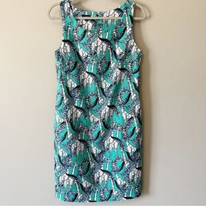 Talbots NWOT Safari Leaf Giraffe Print Sleeveless Shift Dress Turquoise Size 6